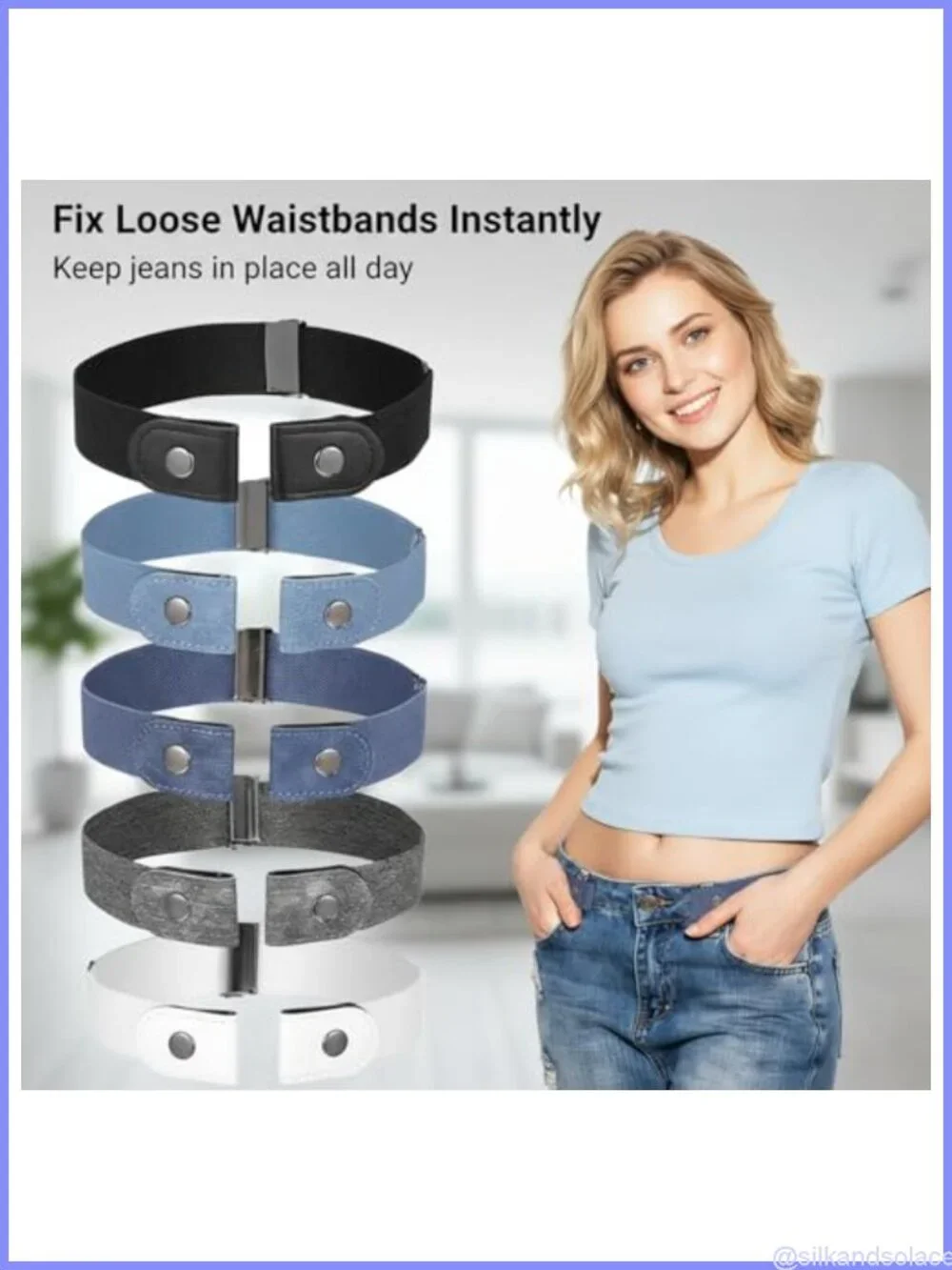 5 Pack No Buckle Elastic Belts for Women Stretch Waist Belt Set